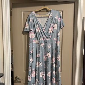 Floral Wrap Dress in Blue and Pink
